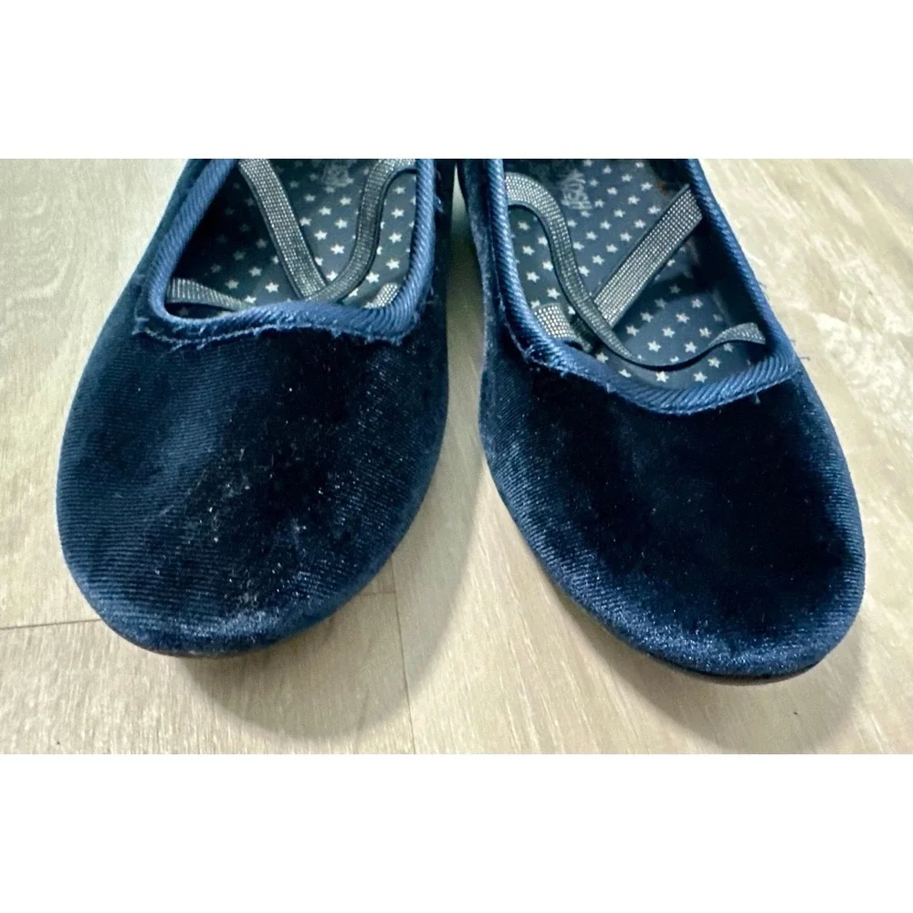 OshKosh B'gosh Ballet Flats Girls Size 1 Navy Blue Good Velvet Bow Elastic Strap